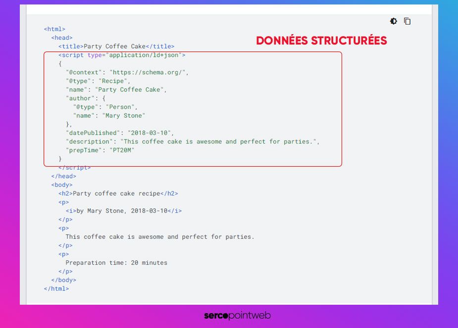 Exemple de script JSON-LD avec données structurées